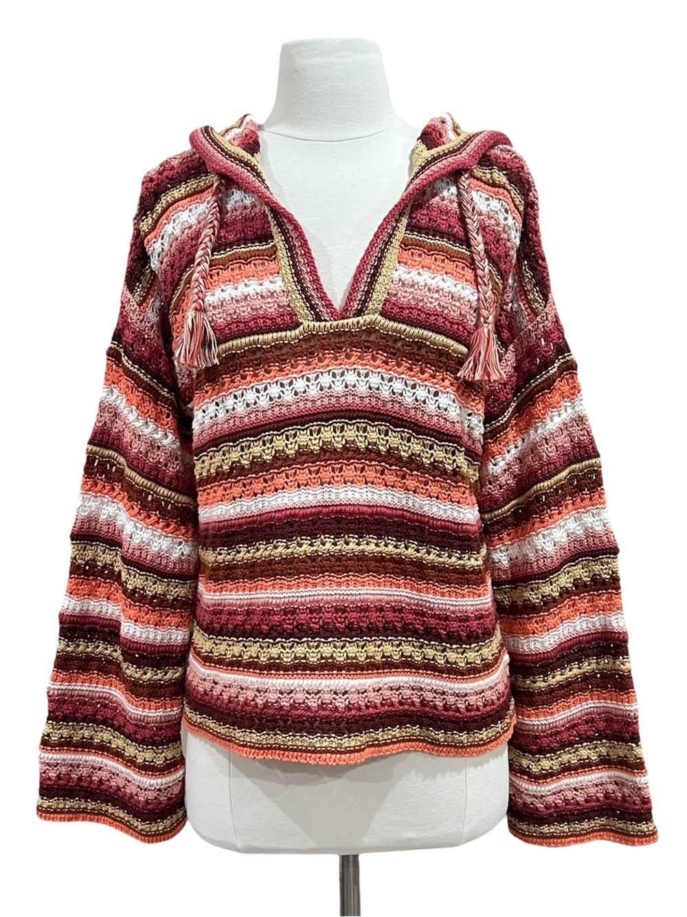 Faherty NWT Beach Bonfire Crochet Hoodie in Botanical Stripe Size XS (Oversized)